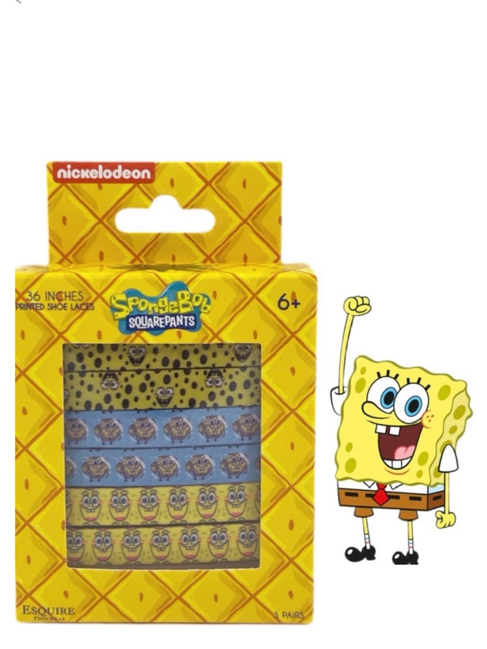 Nickelodeon SpongeBob Square Pants 36 inch Printed Shoe‎ Laces 3 Pairs In Box